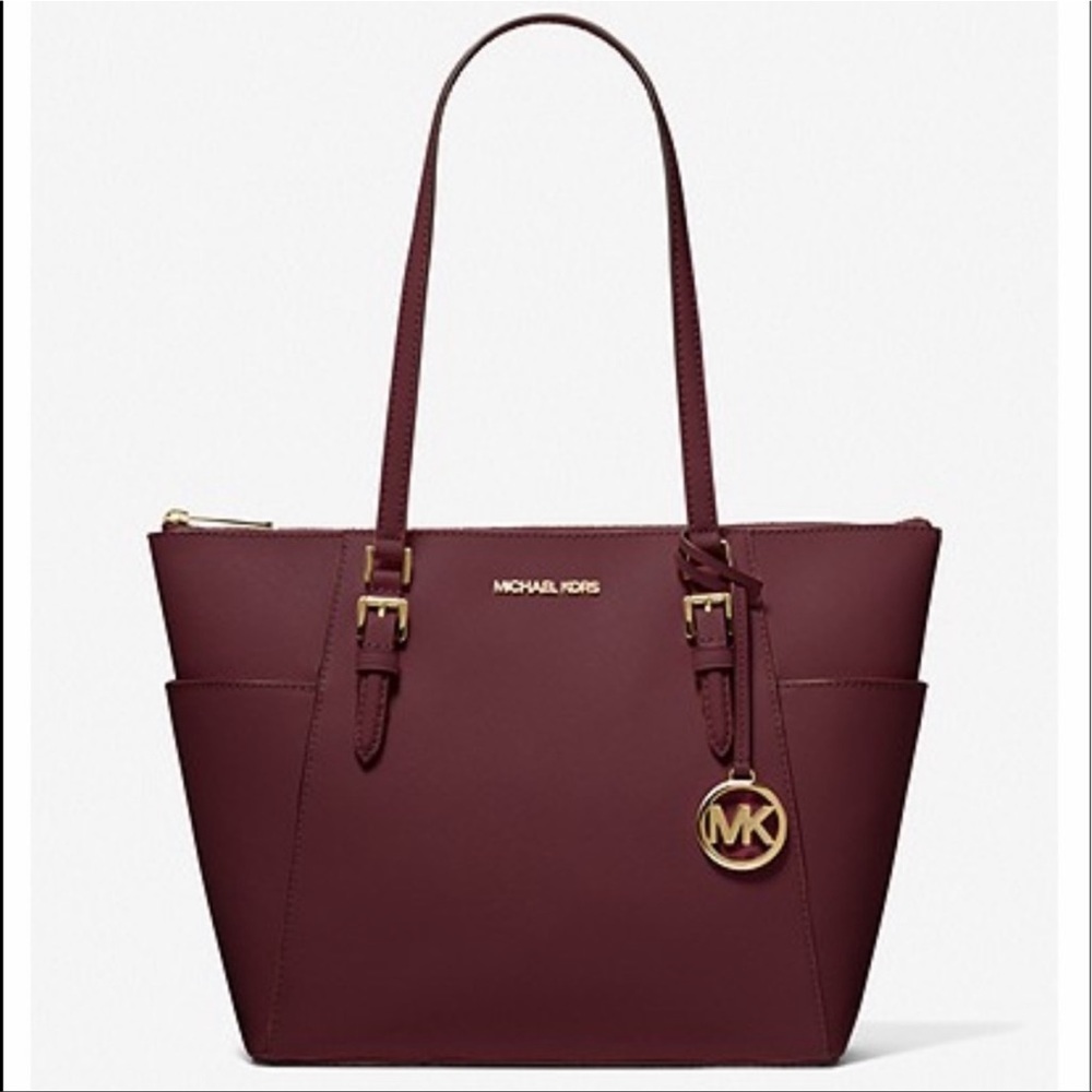 MICHAEL KORS Charlotte Large Leather Top-Zip Tote Dark Cherry NWT - Picture 4 of 16